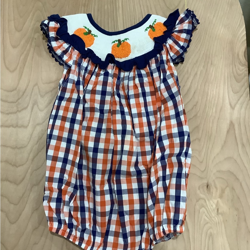 Plaid Baby Romper with Pumpkin Design